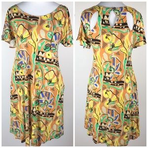 Anthropologie Yellow and Green Patterned Dress